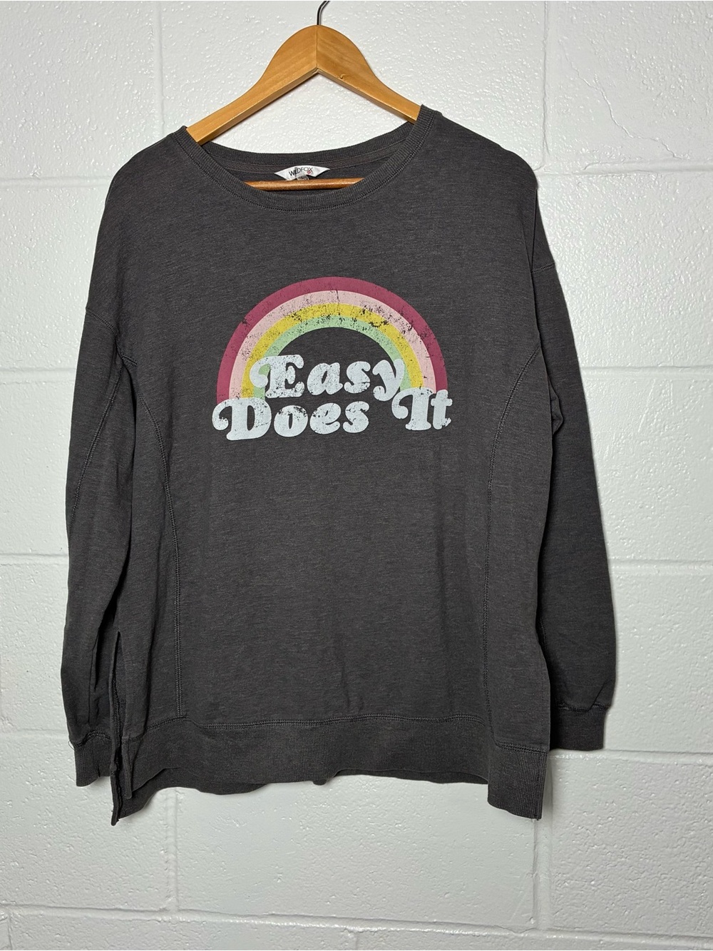 Wild Fox distressed easy does it charcoal grey split hem sweatshirt